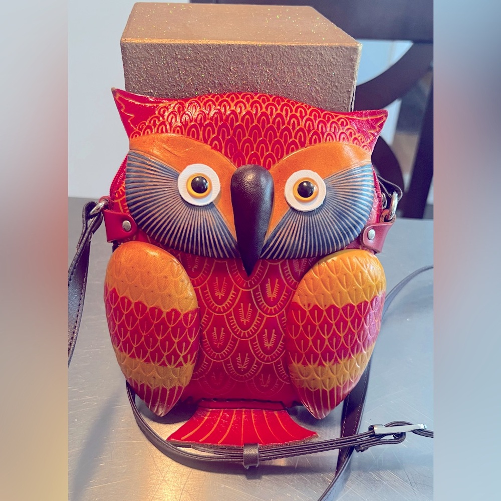 Genuine Leather Owl Cross-body Purse Handmade Cowhide (new)